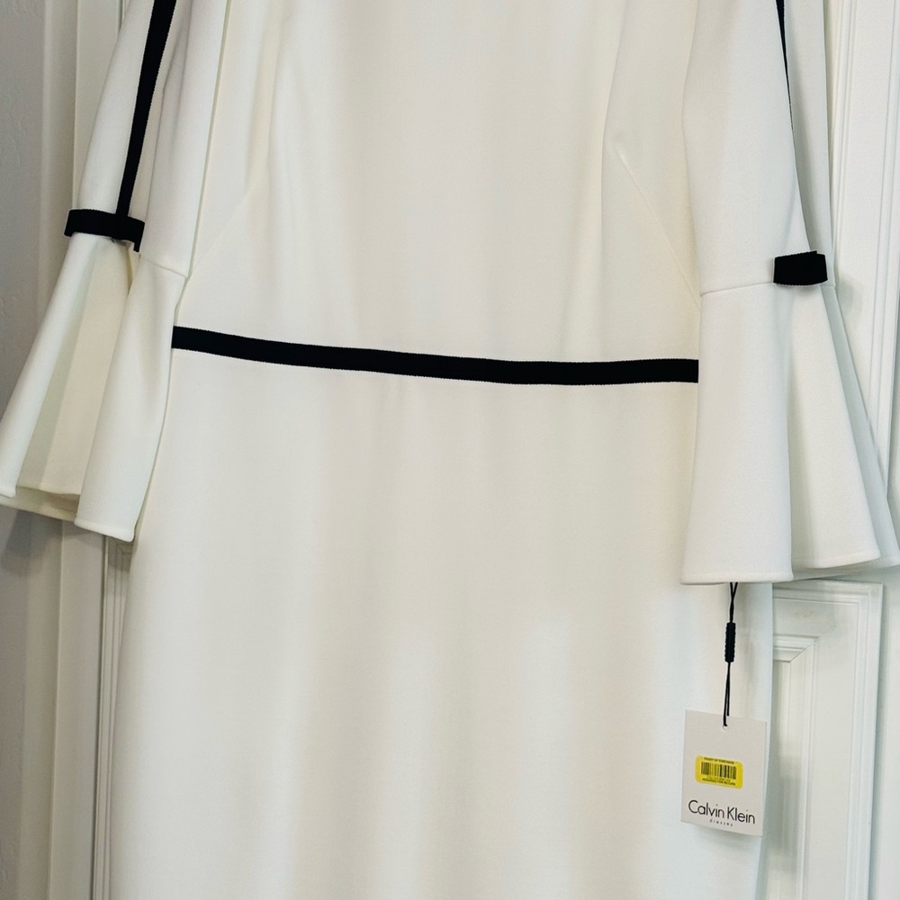 Calvin Klein Long Sleeve Dress in White with Black Details